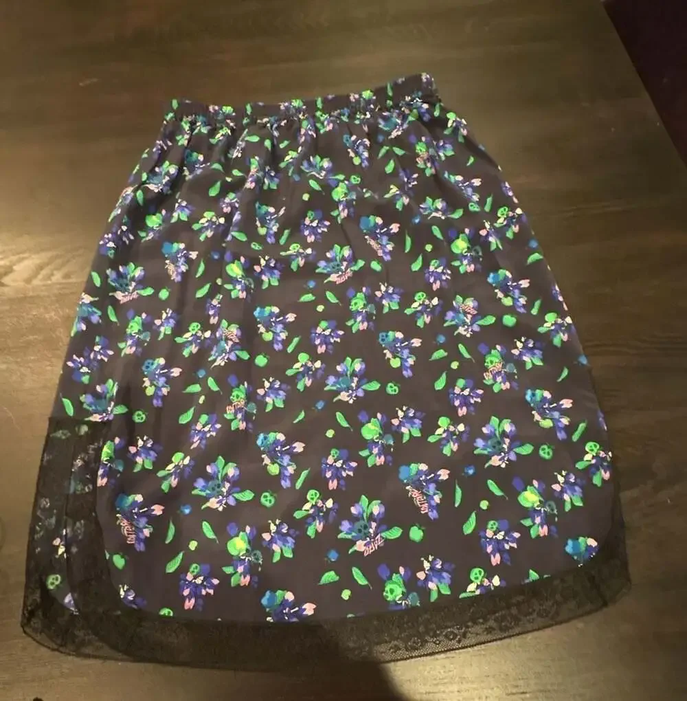 Zadig & Voltaire Jozy Floral Print Silk Skirt with Lace Trim size 42  L /XL new!